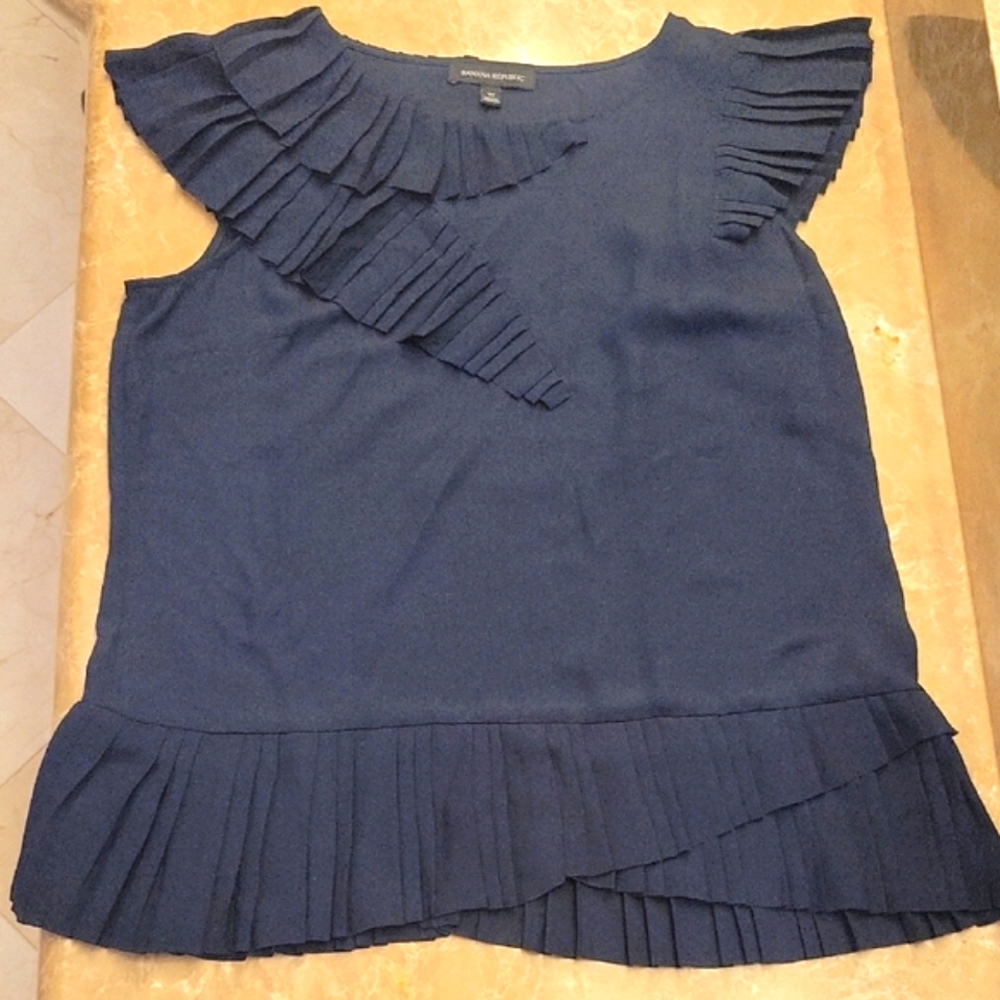 Banana Republic Dark Navy Ruffle Blouse, M